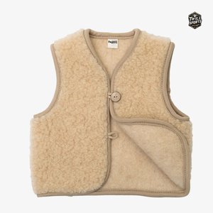 TwillSports Women's Beige Sherpa <b>Vest</b> V-Neck Single Button Sleeveless Fleece Waistcoat Casual Outerwear - Product Image 1