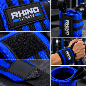 ผ้าพันข้อมือ RHINO FITNESS สีน้ำเงิน ผ้าฝ้าย สำหรับมือซ้าย แบบติดตีนตุ๊กแก สำหรับยกน้ำหนักและออกกำลังกาย - Product Image 5