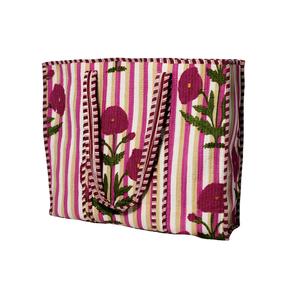 Bolso de mano floral a rayas fucsia y oro estampado bloque hecho a mano - Product Image 3