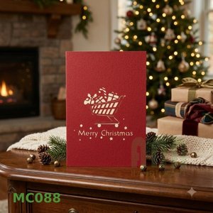 Cartes de vœux 3D personnalisées de haute qualité, faites à la main, avec un chariot du Père Noël, en papier, fabriquées au Vietnam, élégantes, style Japandi, artisanat d'ange, Noël ANN - Product Image 6