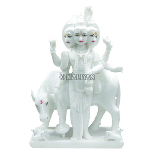 Premium White Marble Lord Dattatreya Murti | Handcrafted Marble Dattatreya Statue with Kamadhenu Cow | MALIYAS Jaipur - Product Image 2