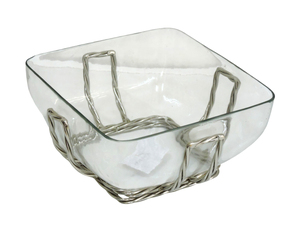 Elegante Frutero Cuadrado de Vidrio Transparente con Marco de Metal Plateado Trenzado - Centro de Mesa Decorativo Moderno - Product Image 2