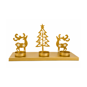 Metal <b>Christmas</b> Tealight Holder With <b>Reindeer</b> And Tree Design Matte Blue Finish Tealight Holder For Holiday Table Centerpiece - Product Image 3