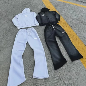 Conjunto Deportivo Personalizado con Sudadera Corta y Pantalones Anchos de Felpa de Algodón Premium, Ropa Urbana para Hombre, Transpirable y Ecológica - Product Image 1