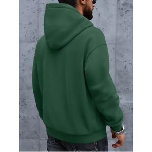 Sudadera con capucha verde lisa premium para hombre al por mayor, de ajuste holgado con hombros caídos, de forro polar, tipo jersey, personalizable con marca - Product Image 2