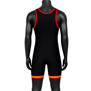 Men Wrestling Singlet Black <b>Red</b> Trim One Piece Fitted Spandex Polyester Stretch Martial Arts Training Uniform Adult Athletic - Product Image 3