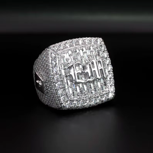 Luxury Moissanite Iced Out <b>Initial</b> Letter <b>Ring</b> Baguette and Round Cut Hip Hop Statement <b>Ring</b> Fully Paved Shine Design - Product Image 1