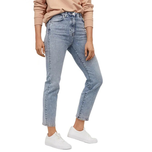 2026 Vente en gros de jeans décontractés pour femmes de haute qualité, vente directe usine, OEM, taille haute, coupe ample, taille mi-haute, délavé à la pierre - Product Image 5
