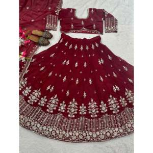 Magnifique vêtement de mariage rouge brodé Lehenga Choli avec séquence de travail Taille unique pour les occasions spéciales par Maruti Designer - Product Image 6