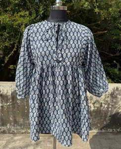 Tunique élégante en coton imprimé, col rond, mini-robe pour femmes, vêtements décontractés d'été - Product Image 3