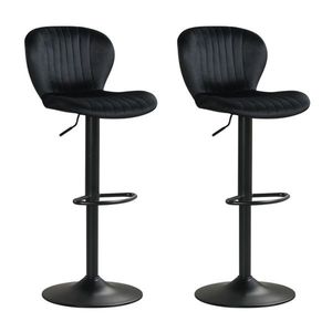 2 Pack Black <b>Bar</b> <b>Stools</b> Dutch Velvet Upholstered with <b>Adjustable</b> Height and 360 Degrees Swivel Chi Black - Product Image 2