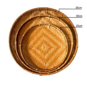 Handwoven Bamboo Flat Basket Set Vietnamese Bamboo Tray <b>Round</b> Serving Tray Boho Decor <b>Outdoor</b> Dining <b>Table</b> Supplier - Product Image 1