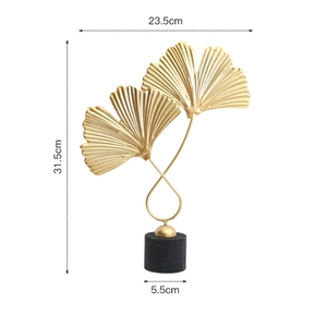 Statue de centre de table de luxe en métal doré à double feuille avec base noire solide de qualité supérieure pour console d'entrée et ensemble de salon (lot de 2) - Product Image 5