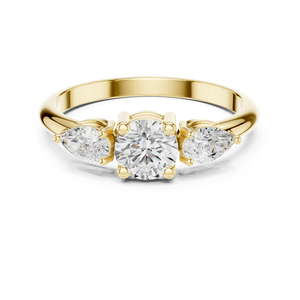 Anillo de Diamante Cultivado en Laboratorio de Calidad Premium, Tres Piedras con Curvas Esculpidas, Simetría Radiante, Joyería Moderna, Elegante y de Lujo Futurista - Product Image 1