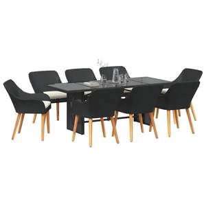 Juego de comedor de jardín de 9 piezas con cojines de ratán sintético negro - Product Image 3