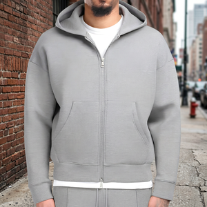 Sweat-shirt à capuche zippé pour homme, 100% coton French Terry, coupe classique, gris uni, vêtement décontracté pour l'automne - Product Image 6