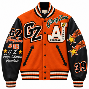 เสื้อแจ็คเก็ตวาร์ซิตี้ Custom Glory Zone รุ่น GZ Letterman ปักลายปัก แพทช์ ปักลายสตรีทแวร์ เสื้อแจ็คเก็ตบอมเบอร์ฟุตบอล ยูนิเซ็กส์ รุ่นโปร - Product Image 1