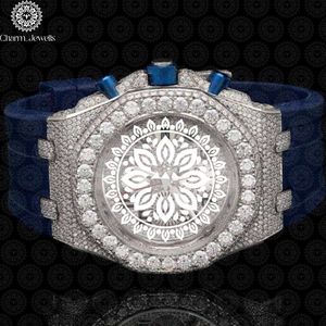 Charm_Jewells Luxury Men's Round Mechanical Watch With Sapphire Crystal Dial Stainless Steel Case Rubber Band 42mm <b>Chronograph</b> - Product Image 2
