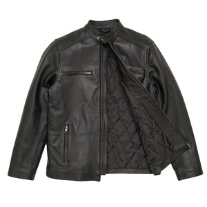 Veste streetwear pour homme en cuir véritable à col montant avec garniture en fourrure, doublure en sherpa, poignets zippés, design respirant, prête pour l'hiver - Product Image 1