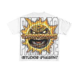 T-shirt homme streetwear à imprimé graphique de dessin animé, col rond, coupe oversize, en coton, avec logo personnalisé, design Brand Studios, pour la vente en gros aux États-Unis - Product Image 2