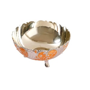 Bol en émail avec revêtement argenté, bol décoratif de luxe pour servir des desserts, pour la maison, Diwali, mariage, cadeau, décoration de table centrale - Product Image 4