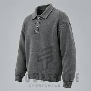 Suéter de Punto para Hombre, Color Sólido, Corte Holgado, Manga Larga, Cuello con Botones, para Otoño e Invierno - Product Image 5