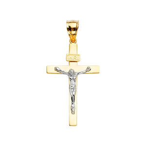 Hot Sale 14K Two Tone <b>Gold</b> Silver Plated Crystal <b>Crucifix</b> <b>Pendant</b> Linear Cross Design Religious Christian Children's Men Women - Product Image 1