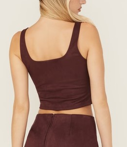 Débardeur court en daim pour femme, sans manches, décontracté, toucher doux premium, vêtements de mode, vente en gros, personnalisation OEM, vêtements de mode - Product Image 1