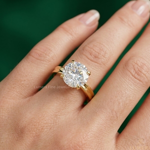 Bague de fiançailles solitaire en diamant rond de couleur D-E cultivé en laboratoire certifié IGI, or jaune 9KT 10KT 14KT 18KT, bague de luxe pour femmes - Product Image 6