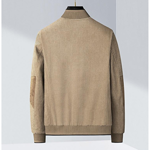 Men's Woolen Bomber <b>Jacket</b> Solid Color Knitted Stand Collar Zipper Closure Casual Autumn Wear Regular Fit - Product Image 2