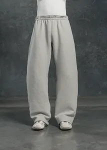 Pantalon de jogging ample et large en molleton gris 340 GSM pour homme, style streetwear, avec logo imprimé - Product Image 1