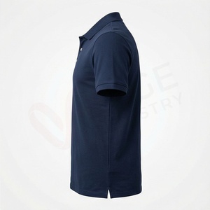 Men's Navy <b>Blue</b> Short Sleeve <b>Polo</b> <b>Shirt</b> 100% Cotton Pique Breathable Regular Fit Solid Knitted Casual Design - Product Image 3
