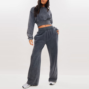 Wholesale High Quality Women's Flare Track Jogger <b>Pant</b> Comfortable Office <b>Lady</b> Flat Front Elastic Waist Polyester/Cotton Spring - Product Image 1