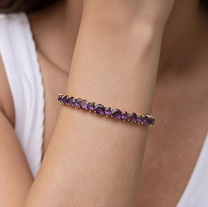 Natural Amethyst Charm <b>Bracelet</b> in 925 Sterling Silver Gold Plated Elegant Luxury Purple <b>Gemstone</b> February Birthstone Jewelry - Product Image 2