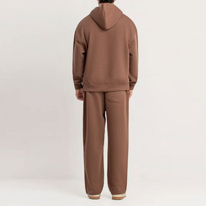 Ensemble de survêtement marron imprimé pour homme avec capuche, pantalon de survêtement long et sweat-shirt, logo en relief, taille élastique, 100 % coton, style streetwear - Product Image 3