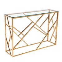 Table console en métal exclusive avec plateau en verre transparent, meuble de couloir durable pour des thèmes de décoration résidentielle sophistiqués