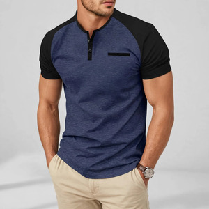 Chemise décontractée pour homme à manches courtes, imprimé bleu, col rabattu, respirante, en sergé polyester/coton, idéale pour l'été - Product Image 1