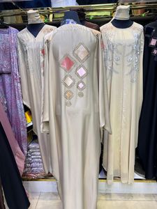 Oferta de Verano: Abaya Modesta de Dubái con Cuentas y Lentejuelas, Manga Larga, Tradicional Musulmana, Hecha a Mano, para Boda, de Poliéster Transpirable, Cuello en V - Product Image 4