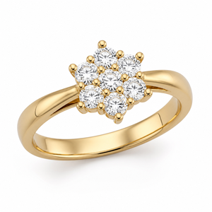 Bague en or 14 carats avec diamants de laboratoire en grappe florale, 7 pierres rondes brillantes, sertissage à griffes, certifiée IGI, couleur E, bijou cadeau - Product Image 1