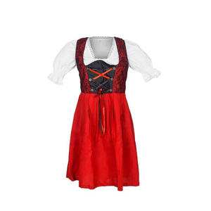 Elegante Vestido Dirndl Rojo Bávaro para Oktoberfest, Traje de 3 Piezas con Blusa y Delantal Bordado y Plisado para Mujer - Product Image 1