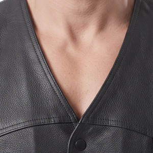 Men Zip-Up Leather Vest Men's Premium Genuine Leather Waistcoat Mens Leather Waist <b>Coat</b> With Side Lace Men V-Neck Leather Vest - Product Image 5