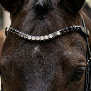 Fronture de Cheval HMGLOBAL en Cuir Noir Transparent de Qualité Supérieure, Ornée de Strass Jet de 10 mm, Courbée et Cousue Main, Personnalisable - Product Image 6