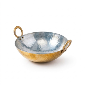 Hand Hammered Iron Kadai Wok with Brass Handles | Traditional Indian Karahi for Cooking Frying Restaurant Use - Product Image 1