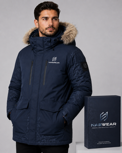 Parka d'hiver pour homme de qualité supérieure, bleu marine, à capuche, avec garniture en fourrure, imperméable, rembourrée de duvet, longue, style décontracté, Parka Jacek - Product Image 3