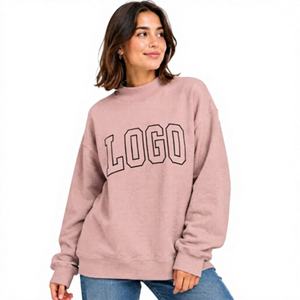 Latest Design Fleece Fabric Customized Embroidered Logo Streetwear Pullover Style Oversized Mock Neck <b>Sweatshirt</b> For <b>Women's</b> - Product Image 1