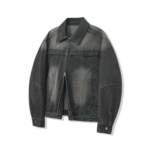 Chaqueta de Mezclilla Lavada para Hombre, Color Sólido, Cuello Camisero, Cierre de Cremallera, Estilo Casual Otoñal, Corte Regular, 100% Algodón Tejido - Product Image 6