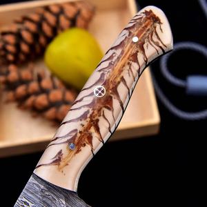 Ahmad Fabric Custom Handmade 13-Inch Damascus Steel Chef <b>Knife</b> with Leather Sheath Beautiful Handle Customizable Supported - Product Image 4