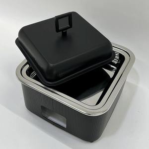 Plato para Calentar Comida Tipo Buffet, Cuadrado, Negro Mate, Moderno, de Acero Inoxidable, con Tapa, para Servicio de Catering - Product Image 4