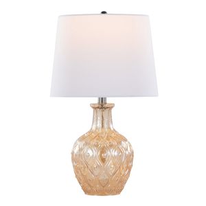 Lampada da Tavolo Contemporanea Gloria 20 Pollici in Vetro Trasparente Champagne con Dettagli Cromati e Paralume in Lino Bianco - Elegante Accento di Lusso - Product Image 3