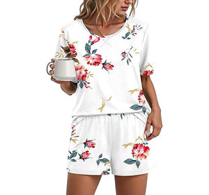 Women Tie Dye Striped 2 Piece Shorts Set O Neck Short Sleeve Loose Fit Casual Spring Summer Knitted Breathable Spandex Polyester - Product Image 1